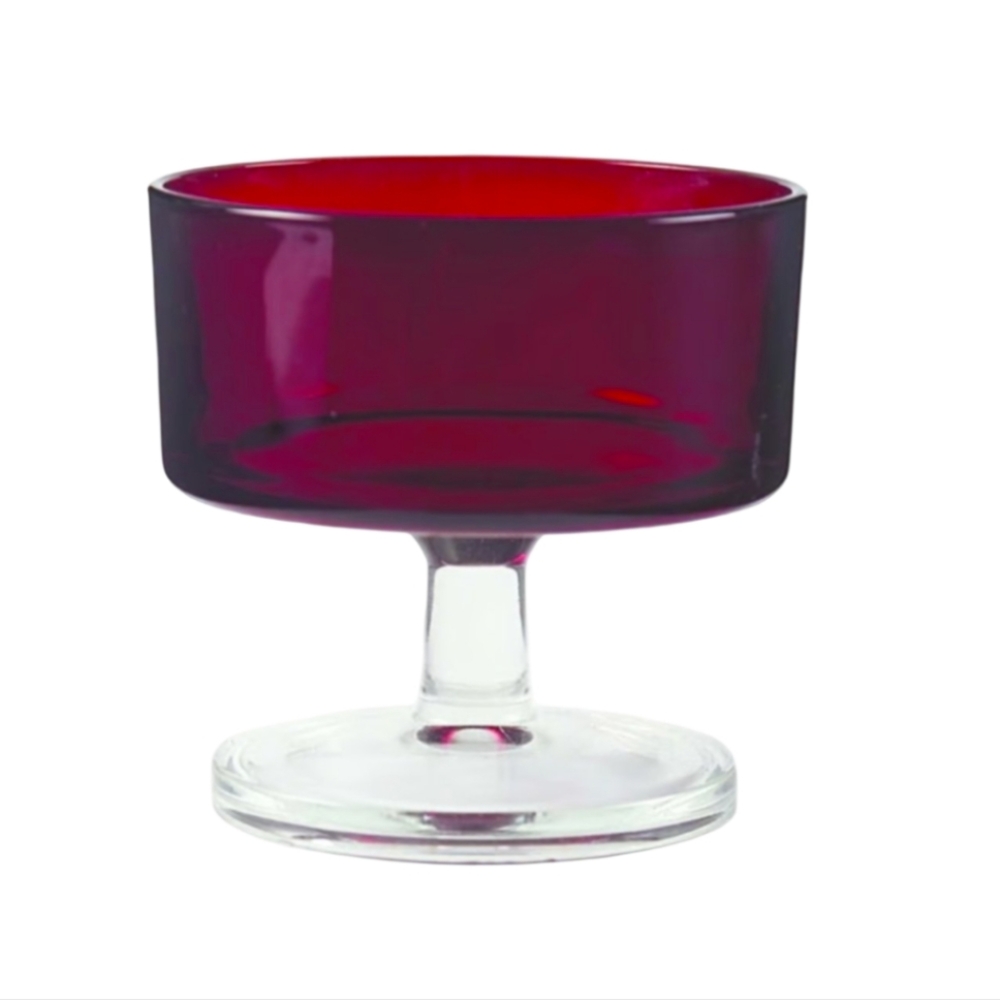 Vintage French Glass Ruby Red Dessert Dish Custard Bowl Fruit Arcoroc France